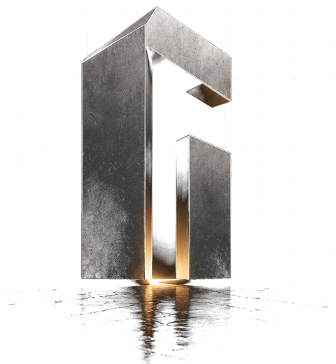The Gateway G — the monolithic mark of Gabriel Capital Labs, golden light rising from its open gateway floor.